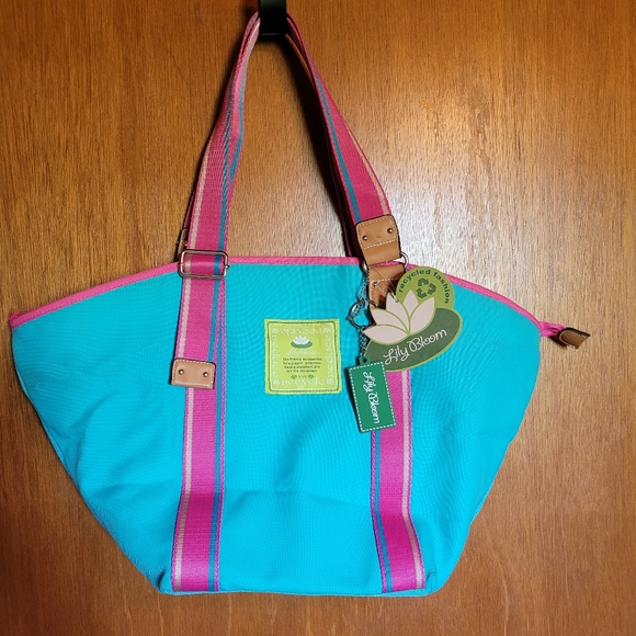 Lily Bloom NWT Handbag Beachbag Tote Oasis Pattern Turquoise/Pink - Picture 2 of 8